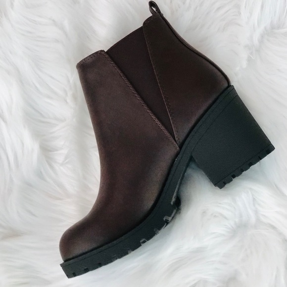 Soda Origami Brown Faux Leather Lug Chunky Boot - Picture 5 of 7